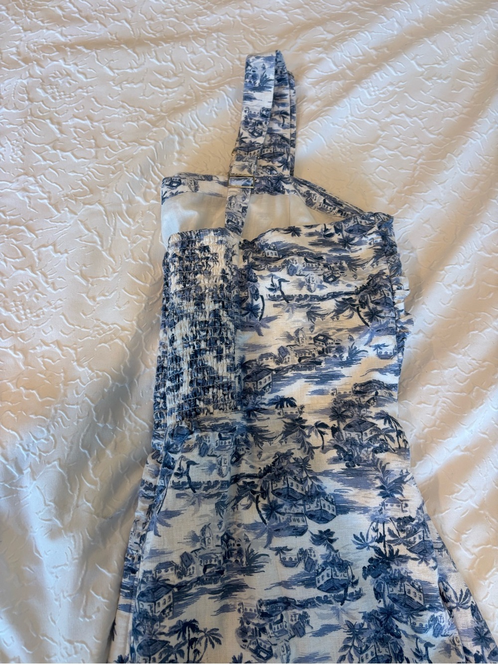 Abercrombie & Fitch White Dress with Blue Toile Accents - Picture 4 of 10